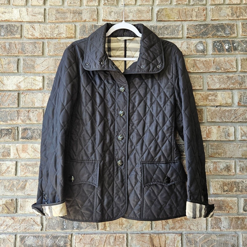 Burberry London Quilted Snap Button Jacket Women’s Large Black Nova Check Lined